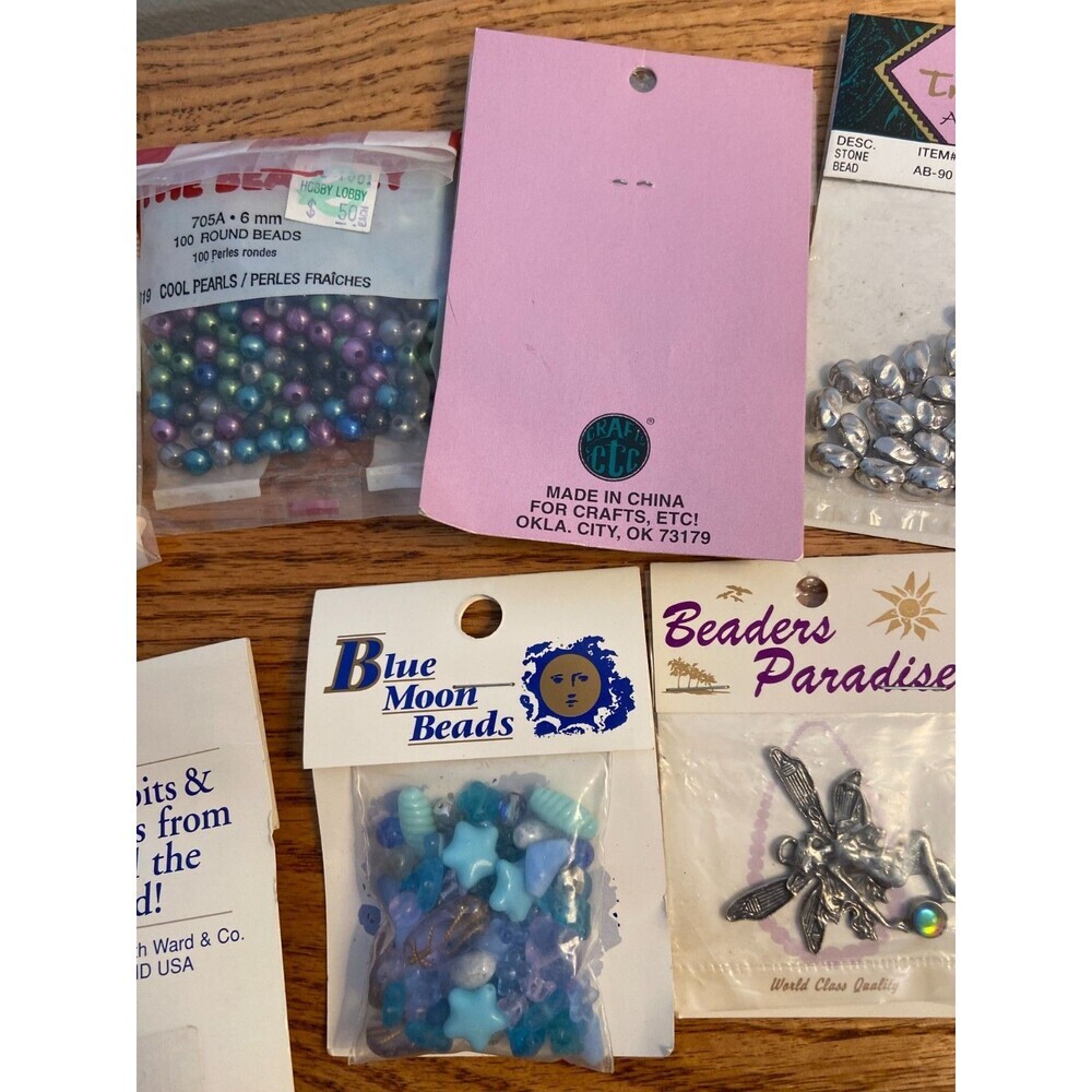 VTG LOT Sea Glass Beads NEW Blue Moon Bead Czech Rep Elizabeth Ward Fairy Beadey - Picture 6 of 10